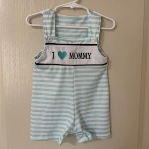 Blue and White Striped Smocked Baby Romper